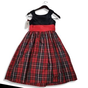 Chaps Tartan Tulle Dress Red & Black Plaid Holiday Size 12 NWT